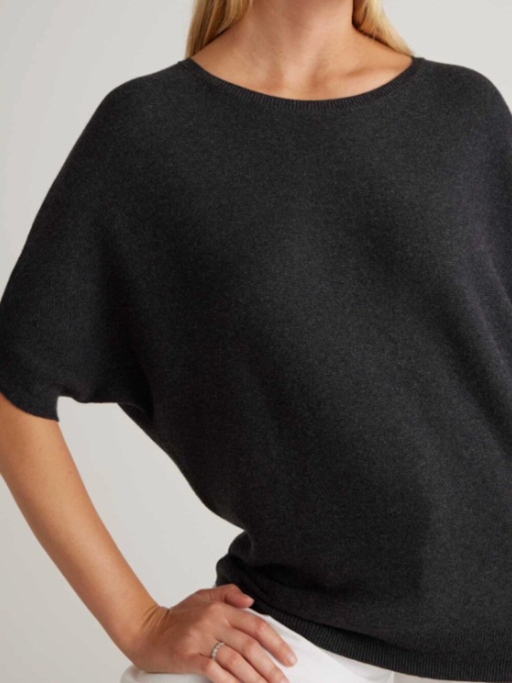 Lightweight Cotton Cashmere Link-Stitch Dolman Sweater Size XS